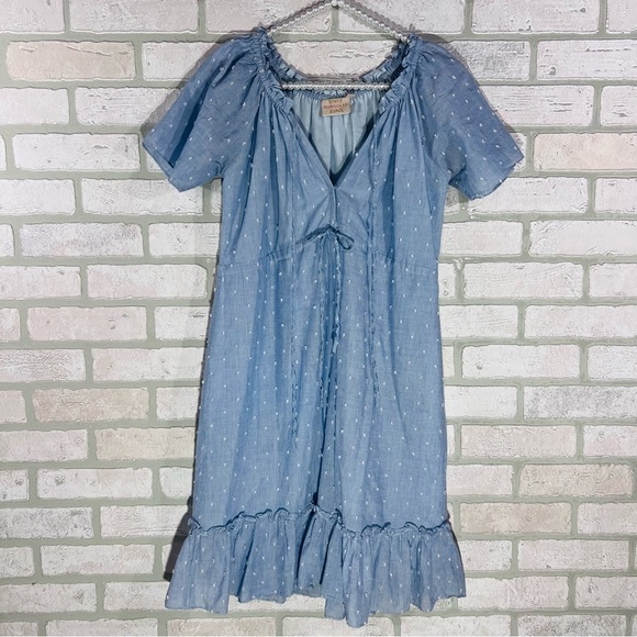 Rungolee Blue Cotton Voile Swiss Dot Flounce Hem Dress Size XS - Picture 3 of 8